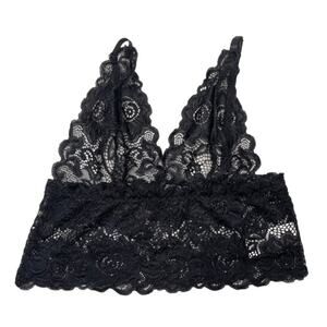 Women's Sheer Black Lace Bralette Sexy Lingerie Deep V Cropped Top Boho Small